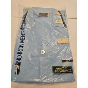 Mens VTG Unused Med Long Andhurst Blue Navy Pajamas Long Sleeve Poly /Cotton NOS